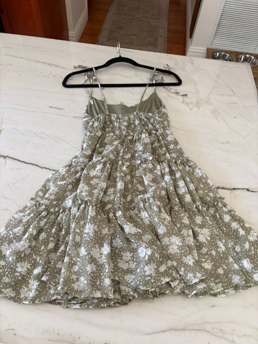 Blu Pepper Babydoll Dress Small Mini Tiered Olive Green Floral Y2K Lined Fairy - Picture 4 of 6